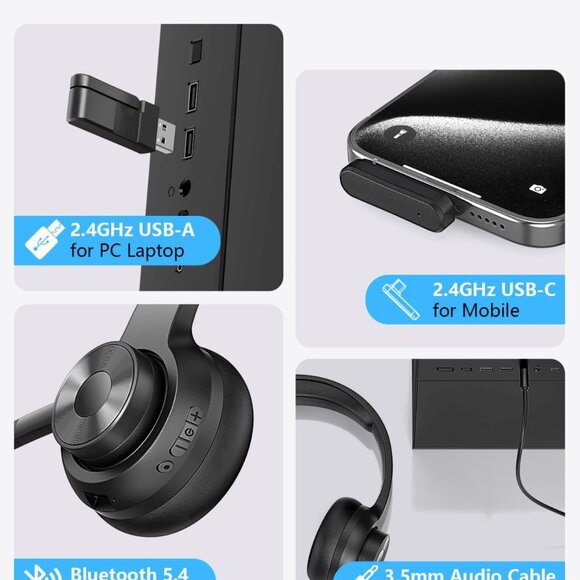 Wireless Headset with Mic for Work, Bluetooth 5.4 Office Headset with Al Noise C - Picture 3 of 9